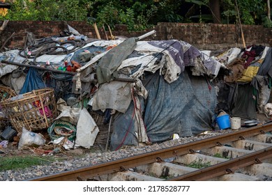 Dhaka, Bangladesh - November 2019: Overcrowded Slum Area At Dhaka, Bangladesh.