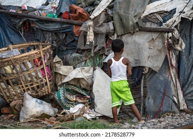 Dhaka, Bangladesh - November 2019: Overcrowded Slum Area At Dhaka, Bangladesh.