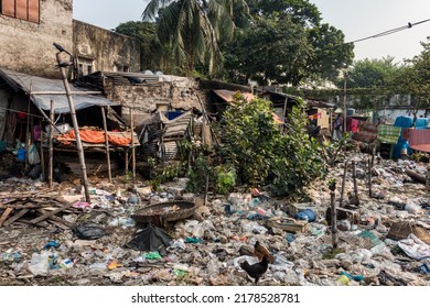 Dhaka, Bangladesh - November 2019: Overcrowded Slum Area At Dhaka, Bangladesh.