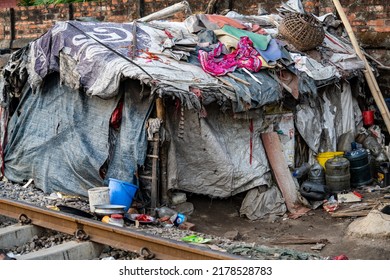 Dhaka, Bangladesh - November 2019: Overcrowded Slum Area At Dhaka, Bangladesh.