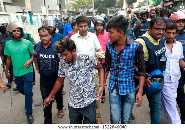 Dhaka,\
Bangladesh - October 06, 2019: Disgruntled residents of Geneva Camp\
have clashed with police amid protests over constant power outage\
at the camp in Mohammadpur, Dhaka,\
Bangladesh.
