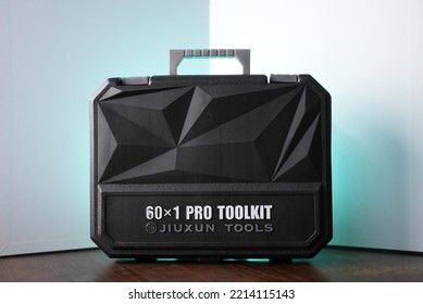 Dhaka, Bangladesh - October 15 2022: A Tool Kit Box Full Of Tools On A Desk 