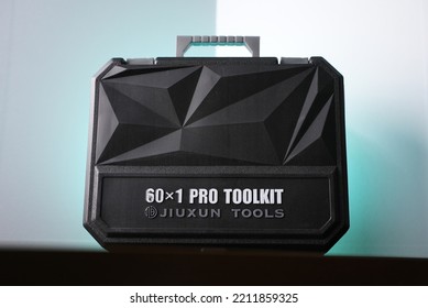 Dhaka, Bangladesh - October 3 2022: A Tool Kit Box Full Of Tools On A Desk 