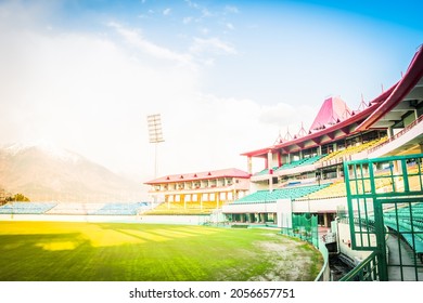 Dharamshala, Himachal Pradesh, INDIA - 13th March 2017 World Highest Cricket Stadium. Flash Light In Himachal Cricket Stadium.