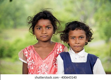 DHARNI, MAHARASHTRA, INDIA - JULY 9: Unidentified Happy Indian rural school  girls at their Village, Dharni, Maharashtra, India 9 July 2015.