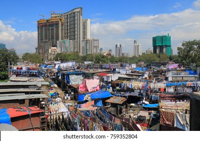 Dhobi Ghat laundromat cityscape Mumbai India - Shutterstock ID 759352804