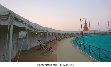 Dhordho, Gujarat/India- January 5 2018: The tent city at Dhordho which is the main venue for the annual Rann Utsav in the Kutch region.