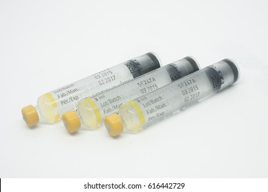 Diabetic Insulin Cartridge With Expired Date And Batch Number Isolated On White Background