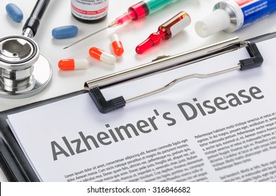 The Diagnosis Alzheimers Disease Written On A Clipboard