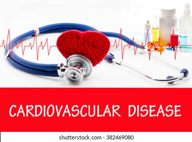 The diagnosis of cardiovascular disease. Phonendoscope and vaccine with drugs. Medical concept.