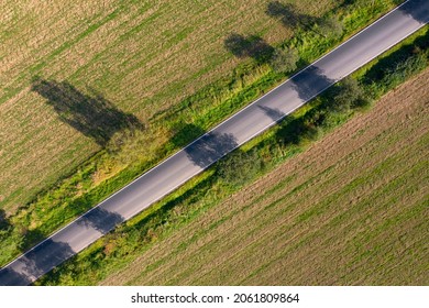 Diagonal Of The Countryside Road From The Drone