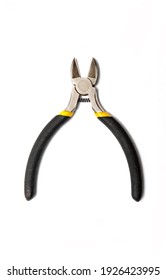 Diagonal pliers or wire cutters or diagonal cutting pliers or diagonal cutters with rubber handles for the master electrician on white background
