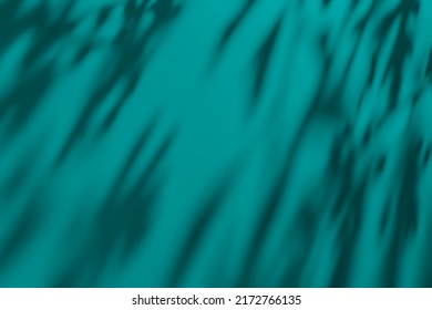 Diagonal Shadow of leaves on solid turquoise green teal concrete wall texture. Abstract nature concept background. Copy space for text overlay, poster mockup flat lay  - Shutterstock ID 2172766135