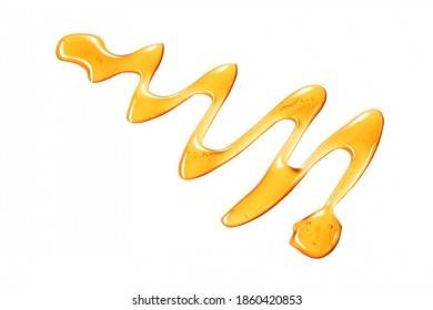 Diagonal Wavy Drizzle Of Healthy Golden Honey On White For A Decorative Design Element Or Advertising