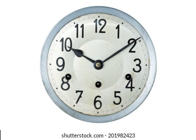 Dial Of Old Antique Wall Clock Isolated On White