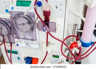 Dialysis device with rotating pumps. Closeup view.