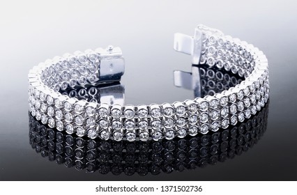 Diamond Bracelets On Black Background