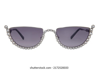 Diamond cat eye Sunglasses Dark purple shades and silver frame front view