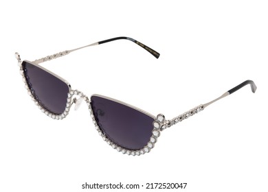 Diamond cat eye Sunglasses Dark purple shades and silver frame top front view