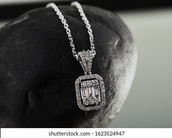 Diamond Chain Necklace On Black Stone Background