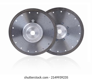 Diamond cutting disc. Cutting disc with diamonds.Diamond saw. Sawing diamond disc on a white background.Dry cutting concrete, stone, tile, asphalt and other durable materials.Making a rough cut.
