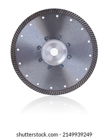 Diamond disc isolated on white background. Saw blade for cutting hard materials. Wheels for dry cutting of marble, tiles, granite, concrete. Cutting disc for stone. Instruments.