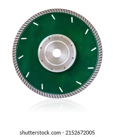 Diamond disc isolated on white background.Saw blade for cutting hard materials.Segment wheels for dry cutting of marble, tiles, granite, concrete.Cutting disc for stone.Instruments.