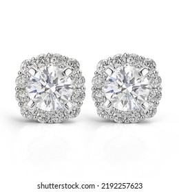 Diamond Earrings. Cluster Diamond Stud Earrings Isolated on White Background - Shutterstock ID 2192257623