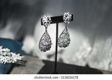 Diamond Earrings On Display In Store