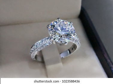 Diamond Engagement Ring Isolated In Box.