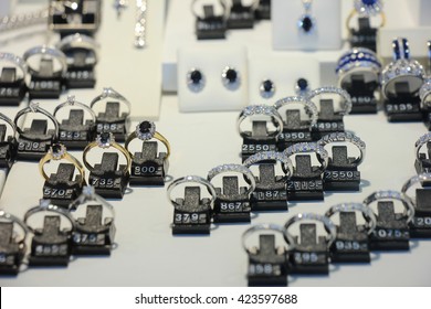 Diamond Engagement Rings In A Shop Display