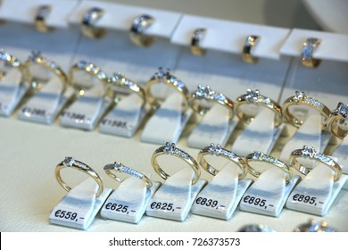 Diamond Engagement Rings In A Shop Display