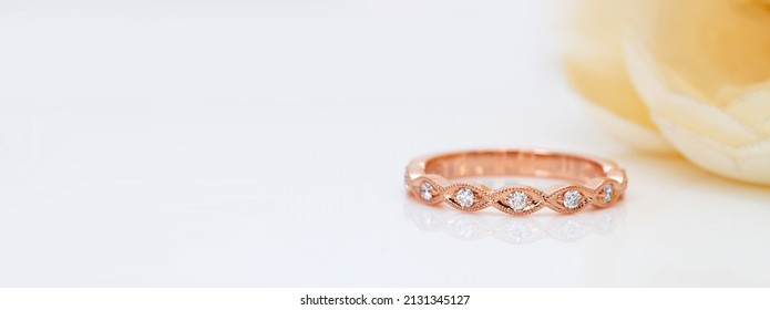 Diamond Eternity Ring Rose Gold With Flower Background