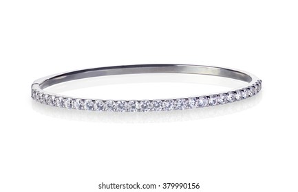 Diamond And Gold Bangle Bracelet Isolated On White