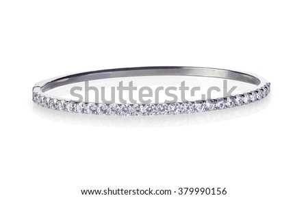 Diamond and gold bangle bracelet isolated on white