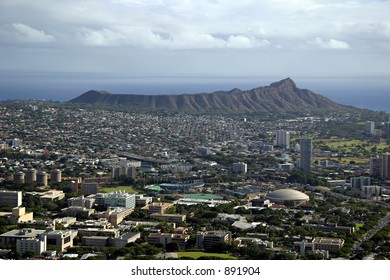 Diamond Head Crater - Honolulu, Hawaii (University of Hawaii in foreground)