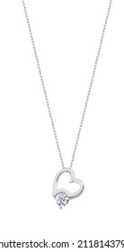 Diamond Heart Necklace Isolated On White Background