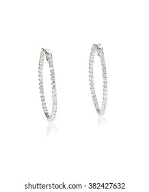 Diamond Hoop Dangle Pave Elaborate Bridal Earrings Isolated On White