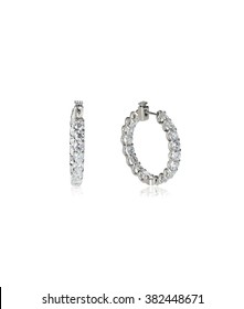 Diamond Hoop Dangle Pave Elaborate Bridal Earrings Isolated On White