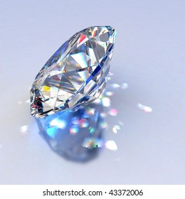 Diamond Jewel With Reflections On Blue Background