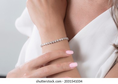 Diamond jewelry. Diamond bracelet on woman  - Shutterstock ID 2031541034