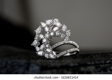 Diamond Jewelry. Diamond Rings On Black Background