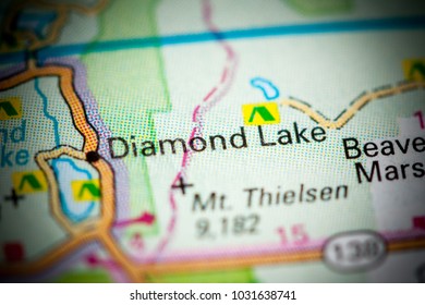 Diamond Lake. Oregon. USA On A Map.