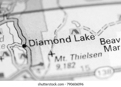 Diamond Lake. Oregon. USA On A Map.