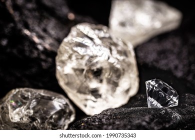 Diamond Mine With Rough And Cut Stones, Diamond Mining Concept