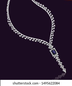 Diamond Necklace Sapphire On Dark Blue Background