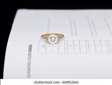 Diamond On A Ring Setting On Color Grading Scale Book Of GIA