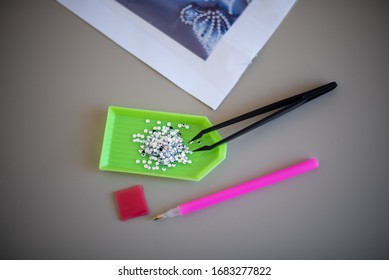 Diamond painting tools plus blurred pattern