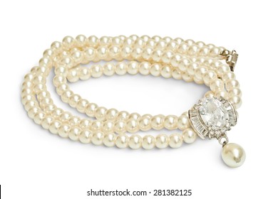 Diamond And Pearl Necklace Isolated On White