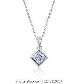 Diamond Pendant With Necklace On White Background